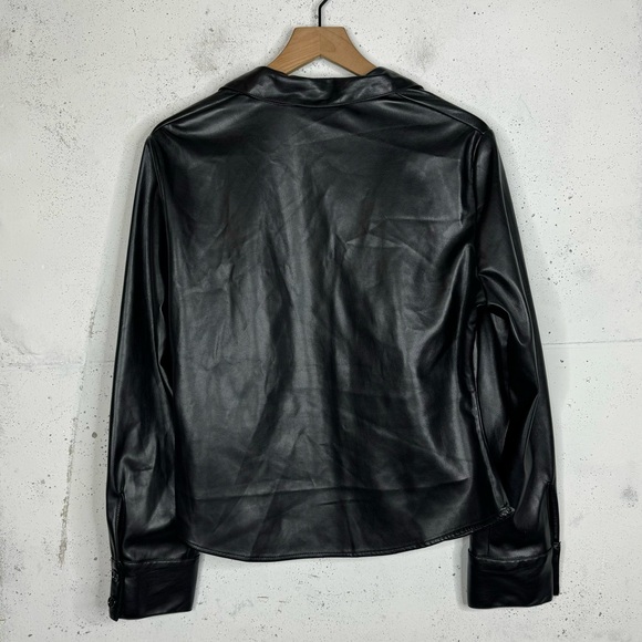 Zara Faux Leather Vegan Leather Button Down Blouse Top Size XL - Picture 8 of 11